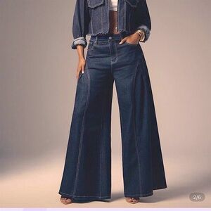 SHEIN Navy blue Flare Wide-Leg Jeans